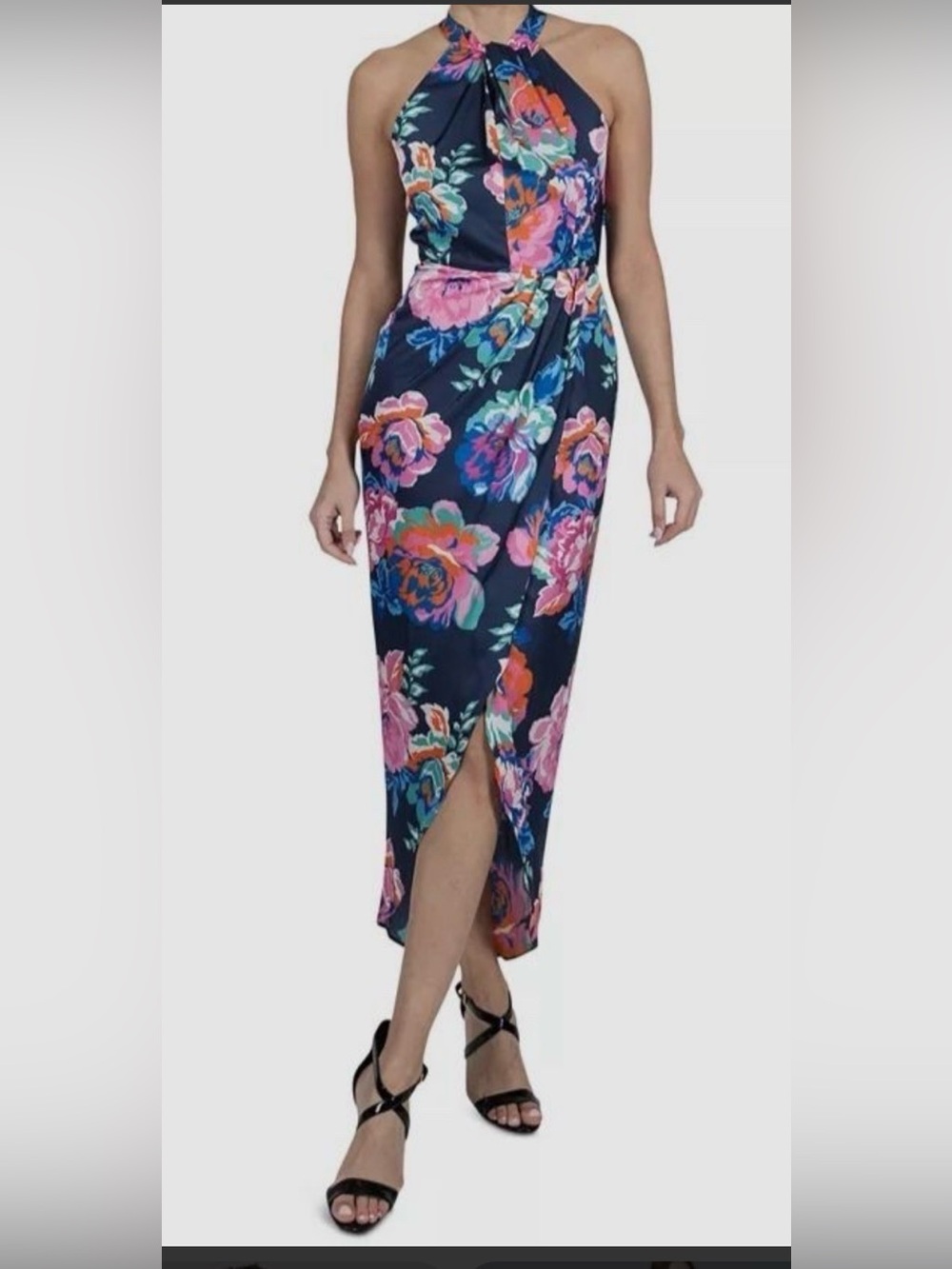 Julia Jordan Blue Floral Print Halter-Neck Maxi Dress Size 2